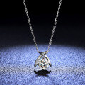 Sterling Silver Pendant with 1-Carat Moissanite, Classic Crossover Necklace for Women-0-3