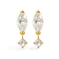 Sterling Silver Minimalist Moissanite Waterdrop Dangle Earrings-18K Gold  Full Mozambique 50-point Marble Eye