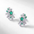 wholesale S925 Sterling Silver Geometric Half-Fan Vintage Cultured Emerald Premium Ear Studs Euro-American Luxury-0-1