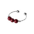 wholesale 925 Silver Vermilion Stone Ring, Adjustable Open-Ended Large Vintage Niche Finger Ring Accessory R00197-0-4