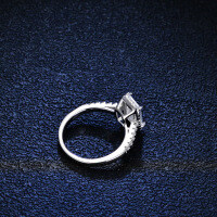 Sterling Silver Geometric Emerald-Cut Moissanite Engagement Ring-2 carats (set with D color moissanite)  20 yards
