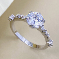 wholesale S925 Sterling Silver 7mm High Carbon Diamond Six-Prong Setting Women's Ring, High-End Sense Temperament Minimalist Style Silver Jewelry Wholesale-R1353 White No. 6