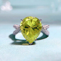 wholesale 925 Silver with High-Carbon Diamond, ZoeFun Jewelry New 10*12mm Pear-Shaped Olive Green Ring for Women, European and American Style Hot Seller-R465 Olive Green No. 5