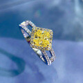 wholesale S925 Sterling Silver 50ct Yellow Diamond Ring with Luxurious Halo and Full Pavé Setting for Women-0-1