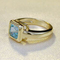 wholesale S925 Silver New 7*7mm Asscher Cut Aqua Blue Square Ring Simple European and American Style AliExpress-0-2