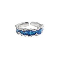 wholesale S925 Sterling Silver Openable Ring with 753 Original Design, Resin Glaze Dripping, New Chinese Style Texture, Enamel Effect, and Ethnic Style-Platinum (blue)  Opening No. 14