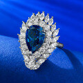 wholesale 925 Sterling Silver 8*12 Waterdrop Royal Blue Pear-Shaped Fashionable and Luxuriously Set Ring for Women, European and American New Style-0-1