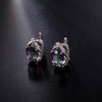 wholesale S925 Sterling Silver Fashionable Unique Seven-color Crystal Ring and Earrings Set with Gemstone Inlay, Niche Design Sense Jewelry-Colored crystal earrings