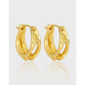 wholesale S925 Sterling Silver Small Earrings for Women, Unique Irregular Pleated Matte Hollow-Out Design with Ear Clips-0-0
