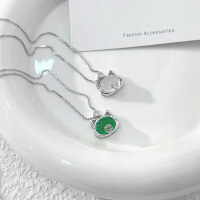 wholesale S925 Sterling Silver KT Cat Chalcedony Necklace for Women, Ethnic Style, Elegant and Cute, Coin Charm, Wealth-Attracting Kitten, Fresh and Delicate Collarbone Chain-Chalcedony Maneki Neko Necklace [White] &gt;TL014784 Sterling Silver