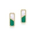wholesale S925 Sterling Silver Inlaid Japanese Geometric Square Malachite Earrings for Women with White Shell, Fashionable Popular Gift Wholesale-0-5
