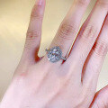 wholesale S925 Silver New Simulation Diamond Ring 7*9mm Oval White Diamond Ice Flower Cut Cross-Border European and American Style-0-3
