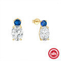 wholesale 925 Sterling Silver New Classic Luxury Diamond-Encrusted Emerald Stud Earrings,。-0-7