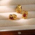 wholesale S925 gold-plated lion dance through-hole spacer beads accessories, handmade DIY design bracelet cord fittings with southern red agate-0-2