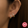 wholesale S925 Sterling Silver Rainbow Colored Star Moon Earrings with Diamond Accents for Daily Wear-0-1
