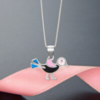 wholesale 925 Sterling Silver Small Bird Necklace for Women, Fashionable Creative Drip Oil Pendant for Best Friends, Cross-Border Amazon Shein Temu Europe and America-White gold single pendant 925 silver