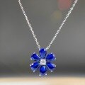 wholesale 925 Sterling Silver Flower Necklace for Women with Deep Blue Gemstone Pendant HW Style Forget-Me-Not Chain Cross-Border European and American Collar Chain Wholesale-0-1