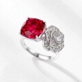 wholesale S925 Sterling Silver Plated Cultivated Ruby Ring, Light Luxury European-American Style Simulated Rose Index Finger Ring for Wholesale-0-1