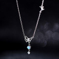 wholesale S925 silver cute hollow butterfly with crystal glass bead necklace,designnecklace D9155-0-0