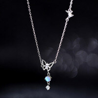 wholesale S925 silver cute hollow butterfly with crystal glass bead necklace,designnecklace D9155-S925 silver gold 925 silver