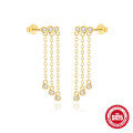 wholesale S925 Sterling Silver Tassel Chain Inlaid with Zircon Diamond Heart Earrings, Korean Style Light Luxury-0-4