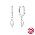 wholesale S925 Sterling Silver Light Luxury Elegant Inlaid Diamond Pearl Ear Hoops-0-4