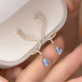 wholesale Metal material, cross-border new sea blue gemstone curve earrings for women, fashionable and luxurious, trendy,, ins, high-end feeling ear accessories-0-2
