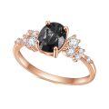 wholesale Rose Gold S925 Sterling Silver Inlaid with Natural Black Rutilated Quartz Gemstone Fashionable and Personalized Light Luxury Temperament Ring-0-0