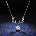 S925 Silver Moissanite Deer Antler Pendant Necklace-0-2