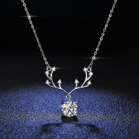 S925 Silver Moissanite Deer Antler Pendant Necklace-2 carats (zircon)  925 silver