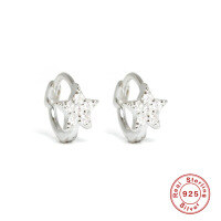 wholesale S925 Sterling Silver Star-Shaped Diamond-Studded Cartilage Ear Hoops, Trendy Minimalist Ins Style-Platinum
