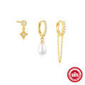 wholesale S925 Sterling Silver Irregular Geometric Petal Tassel Diamond and Pearl Earring Set for Women-0-5