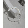 wholesale S925 Sterling Silver Korean Version Ins Niche Light Luxury Design Baroque Freshwater Pearl Chain Texture Bracelet for Women-0-1