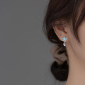 wholesale S925 Sterling Silver Inlaid with Diamond Blue Five-Petal Flower Earrings for Women, Forest Style Fresh Enamel Floral Earrings M01987-0-1