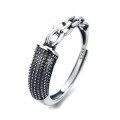 wholesale S925 Sterling Silver Retro Vintage Creative Geometric Irregular Open Ring with Chain Detail for Men and Women-0-4