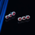 Sterling Silver Long Red Corundum Fringe Earrings with Full Diamond Accents-0-2