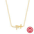wholesale S925 Sterling Silver Cross Pendant Necklace, Korean Style Small Batch Design, Advanced Sense, Inlaid Diamonds, Simple Wind Polished Surface, Versatile Collarbone Chain-0-5