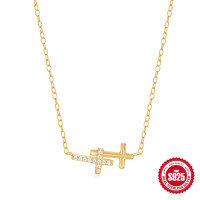 wholesale S925 Sterling Silver Cross Pendant Necklace, Korean Style Small Batch Design, Advanced Sense, Inlaid Diamonds, Simple Wind Polished Surface, Versatile Collarbone Chain-Customized platinum 925 silver