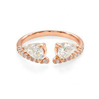 Metal Moissanite Teardrop Adjustable Ring for Women, Valentine's Gift-Rose gold double teardrop ring  US size 5