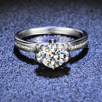 Sterling Silver Six-Prong Moissanite Ring, Floral Petal Design for Women-1 carat (moissanite)  Hong Kong number 12