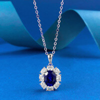wholesale 925 Silver, ZHUO ZHI FAN Jewelry New Simulated Sapphire Pendant with Diamond Inlaid Necklace, INS-N053 Blue Diamond 925 Silver