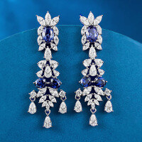 wholesale S925 full silver inlaid with one-carat oval tanzanite diamond, court retro style-E420 Tanzanite &gt;925 Silver