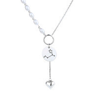 wholesale S925 Sterling Silver French Pearl-Connected Zodiac Pattern Heart Tassel Necklace, Light Luxury, Gentle, and Ethereal Accessory-257FL/approx. 12.8g>925 silver