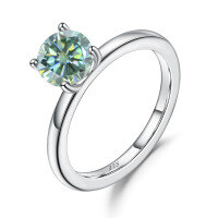 wholesale S925 Sterling Silver Green Moissanite 05 Carat Four-Prong Setting Ring with GRA Certificate Light Luxury Gemstone Ring-0.5 carat Moissanite green diamond  US size 7