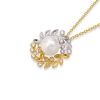 wholesale S925 Silver Plated 14K Gold Japanese Minimalist Pearl and White Zircon Necklace Collarbone Chain-Pearl Necklace 925 Silver