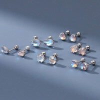 wholesale S925 Sterling Silver Inlaid with Synthetic Glass Threaded Set Stud Earrings, Ins Style Exquisite and Dainty Ear Accessories M04684-Square White Diamond 925 Silver-One Pair