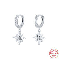 wholesale S925 Sterling Silver Diamond Snowflake Drop Hoop Earrings, French Style Hot Sale Office Wear Accessories-Platinum