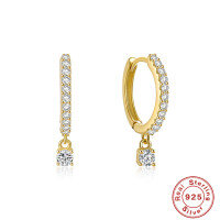 wholesale S925 Sterling Silver Four-Prong Diamond Hoop Earrings, Classic Cross-Border Hot-Selling Ins Style-Platinum 925 silver