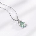 wholesale S925 Silver Pendant Necklace with Natural Green Moss Agate Stone, Fashionable Snake Design for Cross-Border Supply-0-1