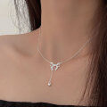 wholesale S925 Sterling Silver Minimalist Bow Tassel Pendant Necklace for Women, Spring and Summer New Collection, Small and Exquisite, Elegant Choker-0-5